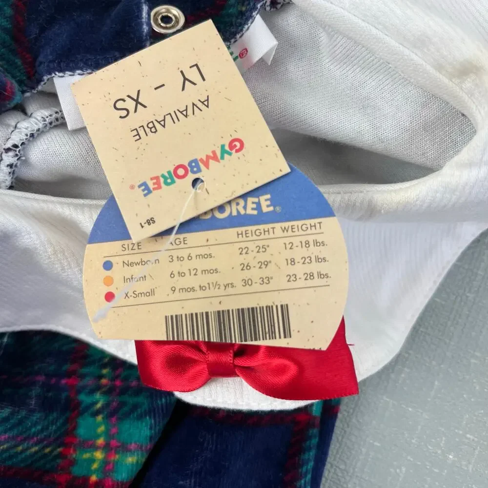 Vintage Gymboree Holiday Plaid Velour One Piece Newborn 3-6 Months NWT